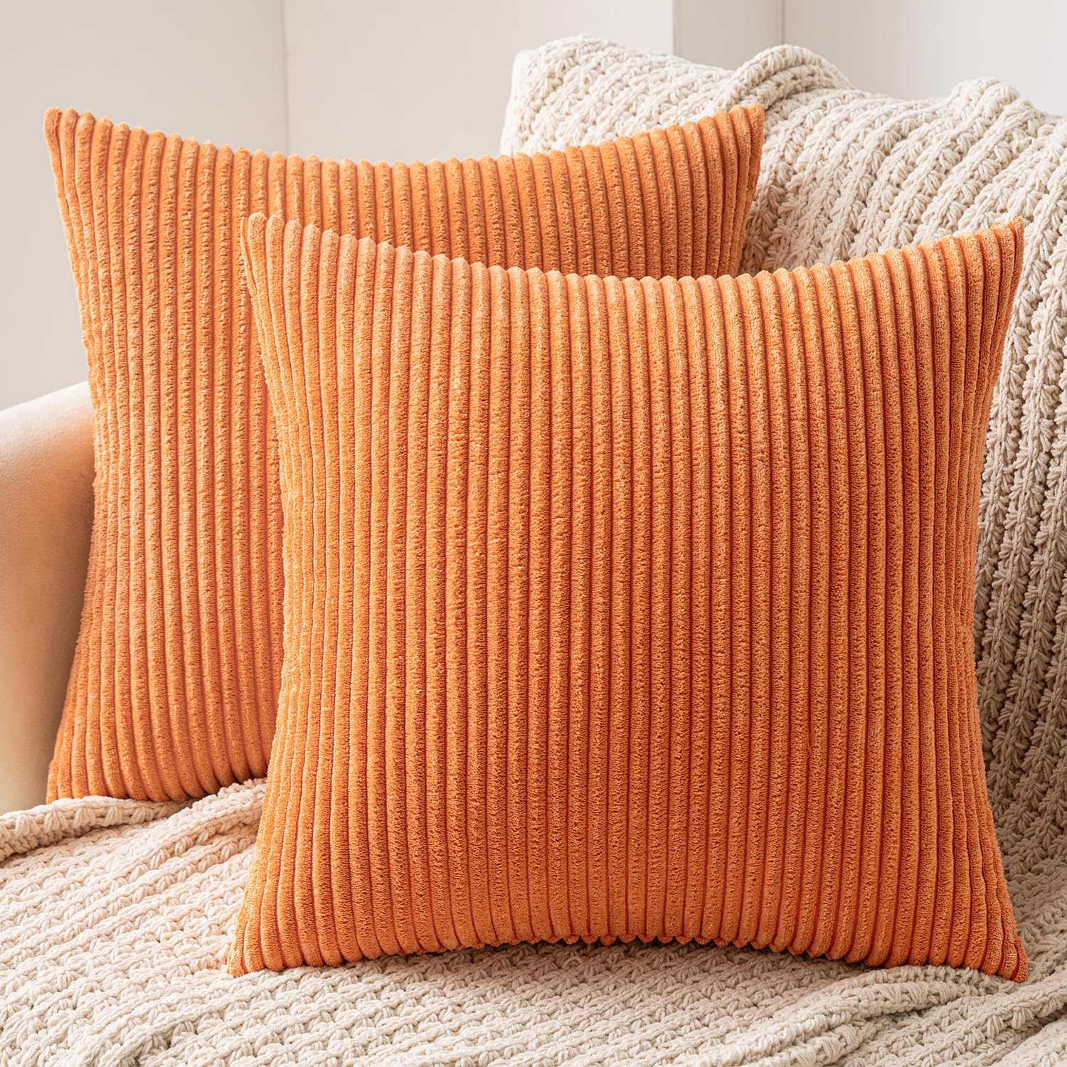 Poszewka na poduszkę z aksamitu dekoracyjnego, miękka poszewka na poduszkę, sofa, salon, kanapa, zestaw 2 sztuk 45x45cm, pomarańczowa