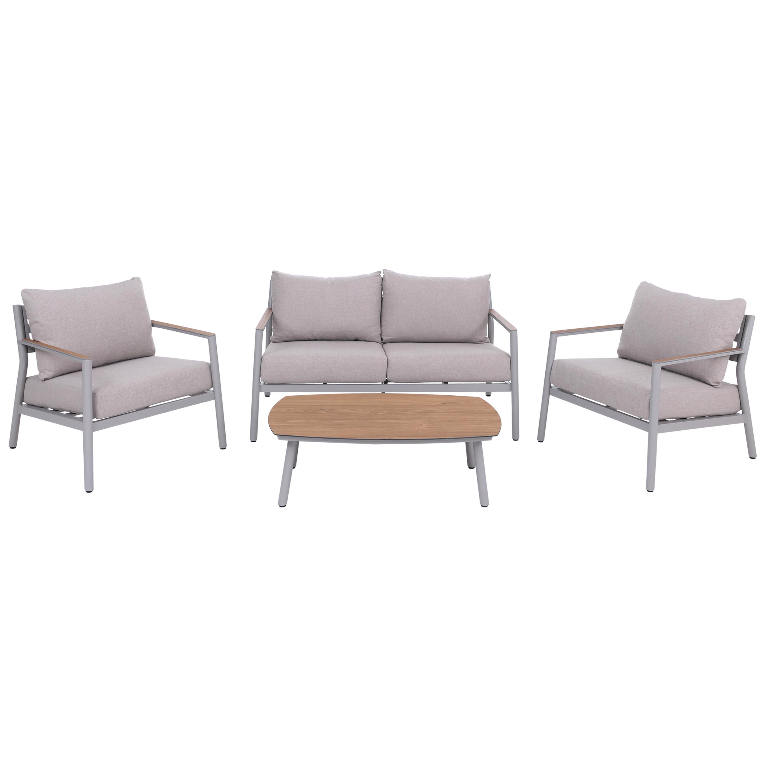 Zestaw ogrodowy z aluminium HWC-P79, zestaw wypoczynkowy, sofa ogrodowa, tkanina/tekstylia olefinowe 210 g/m² ~ kremowo-beżowy