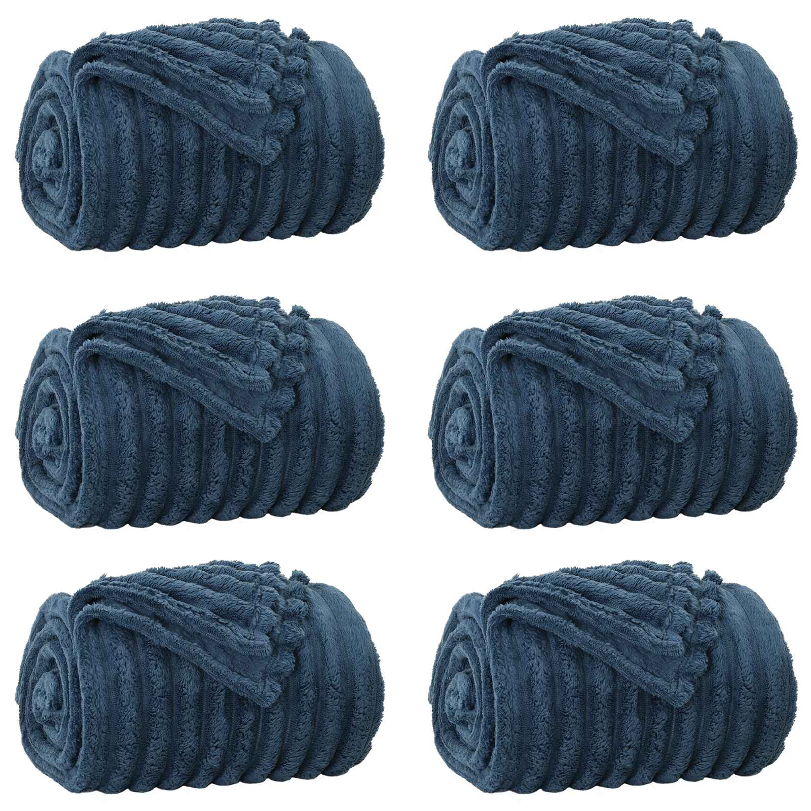 6x Koc Polarowy Narzuta na Łóżko 240x270 cm 260 g/m² Granatowy