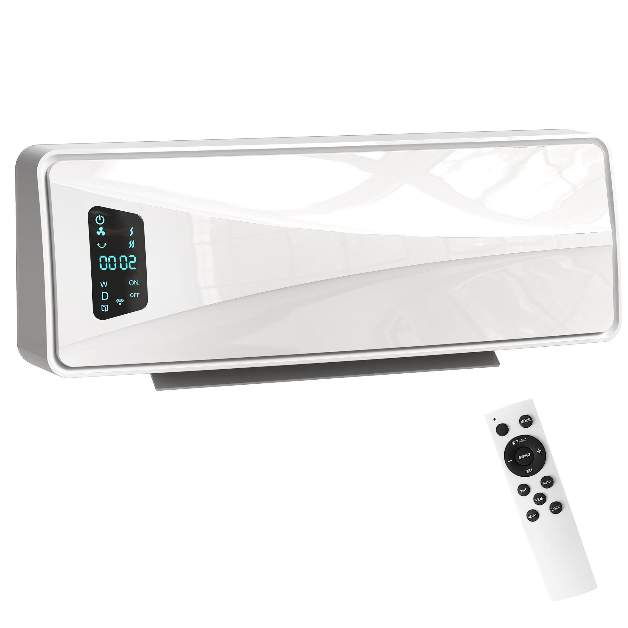 Elektryczny grzejnik ścienny 2000 W z 3 trybami, wyświetlaczem LED, termostatem, timerem i oscylacją, biały