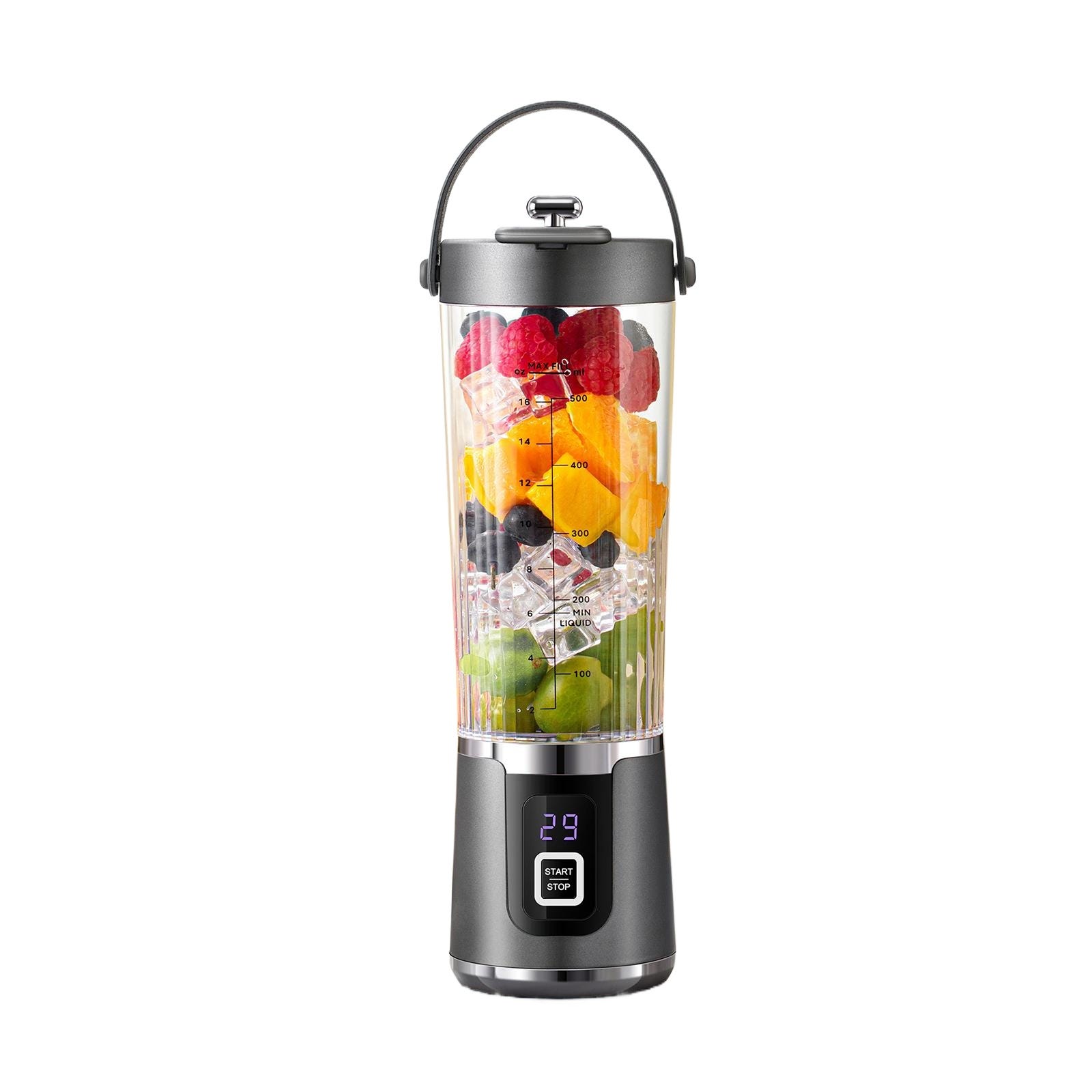 Blender przenośny USB o pojemności 500 ml – 10 ostrzy – komputer klasy spożywczej – kruszenie lodu – akumulatorowy – wyświetlacz – szary