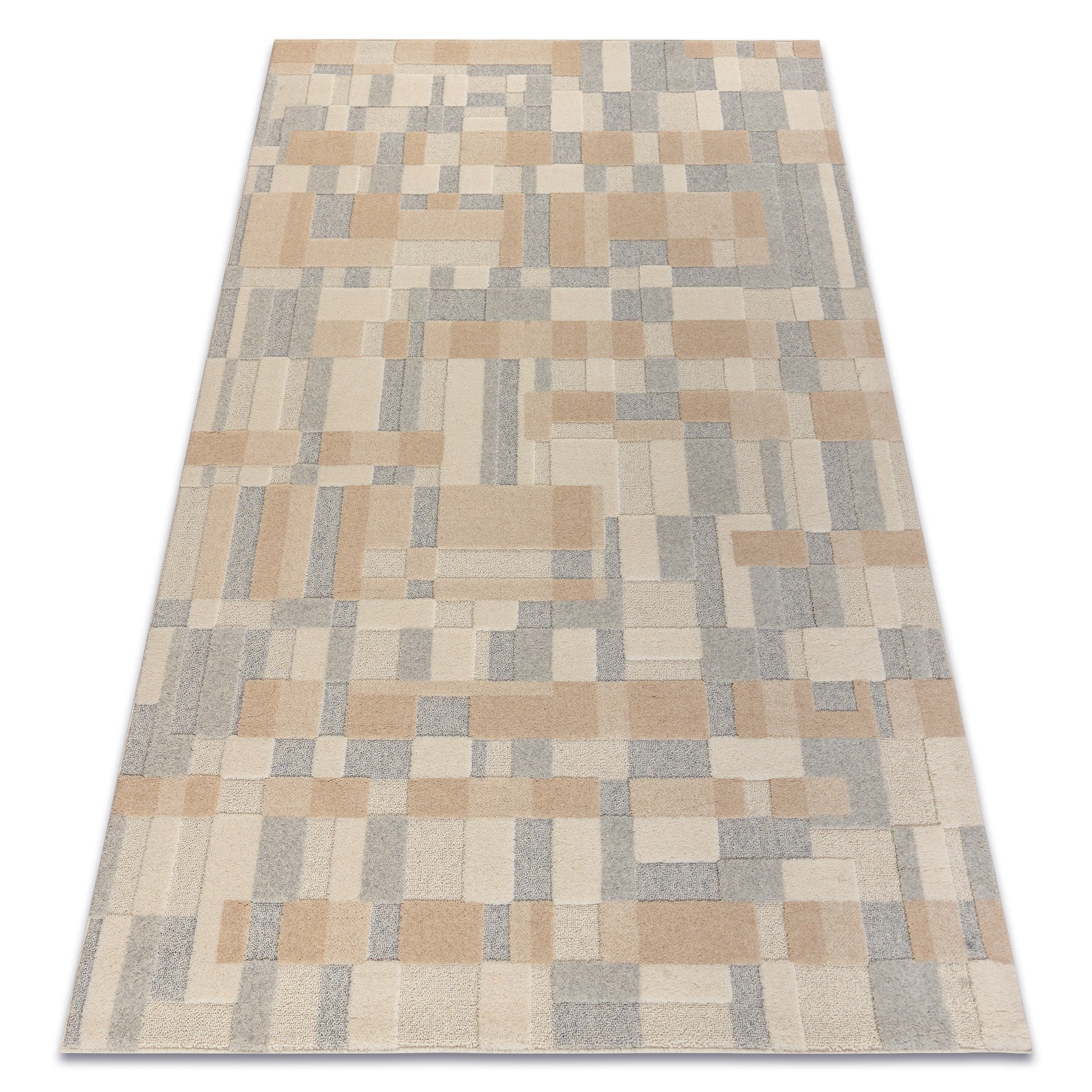 Dywan FLUX 461.117.SA130 wełniany OSTA - Geometryczny, strukturalny, loftowy beż / szary 200x300 cm