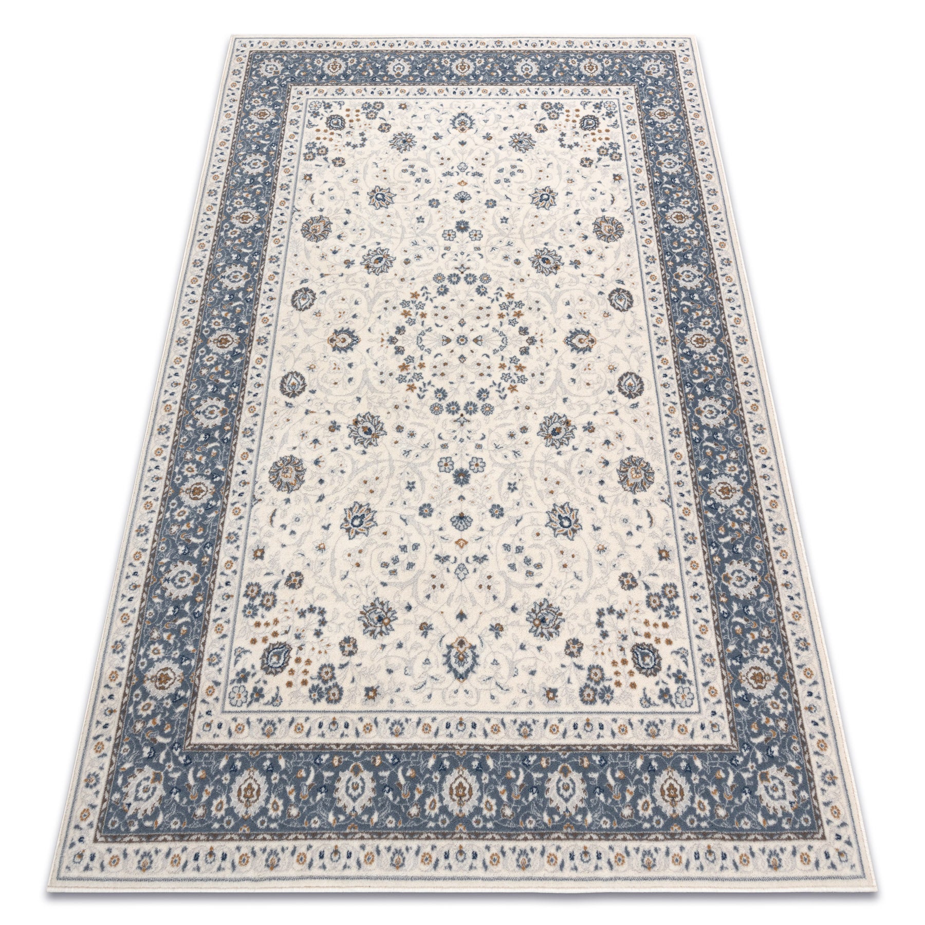 Dywan wełniany NAIN Ramka ornament 7179/51943 beż / granat 240x340 cm