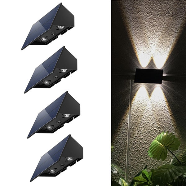 Lampy solarne do ogrodu, zestaw 4 lamp solarnych montowanych na ścianie, lampa solarna pod sufitem wodoodporna (ciepła biała)