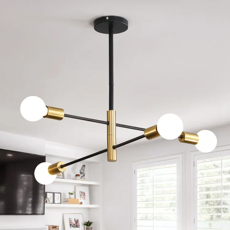 Żyrandol Spoutnik stylu vintage lampa wisząca źródłami światła retro industrialna lampa sufitowa nowoczesny żyrandol czarno złoty bez białej żarówki