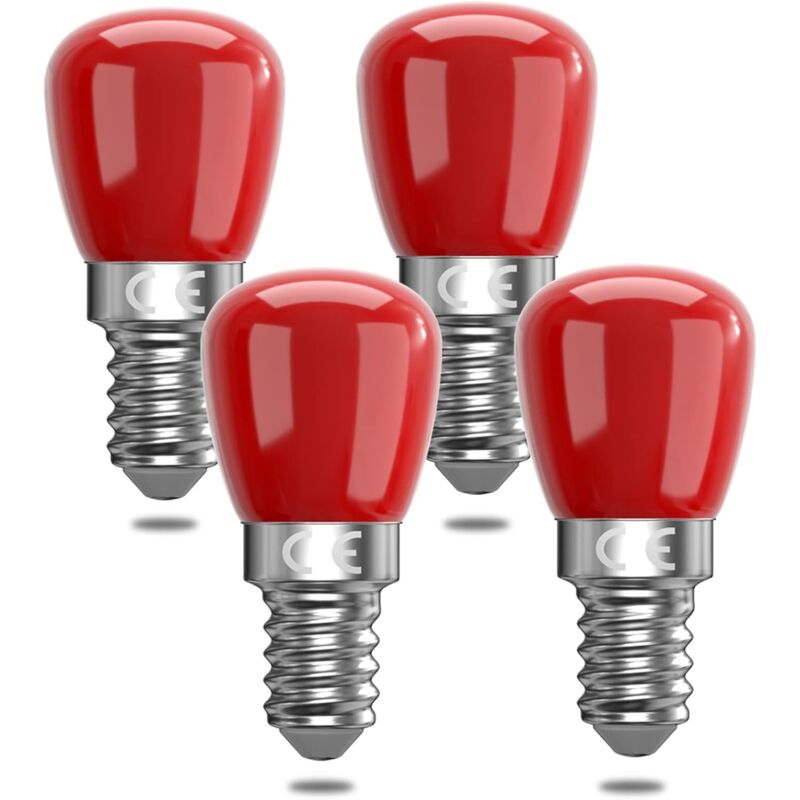 Zestaw 4 czerwonych żarówek LED E14 3 W E14, czerwone dekoracyjne żarówki LED E14, zamiennik 25 W, odpowiednie [Klasa energetyczna F]