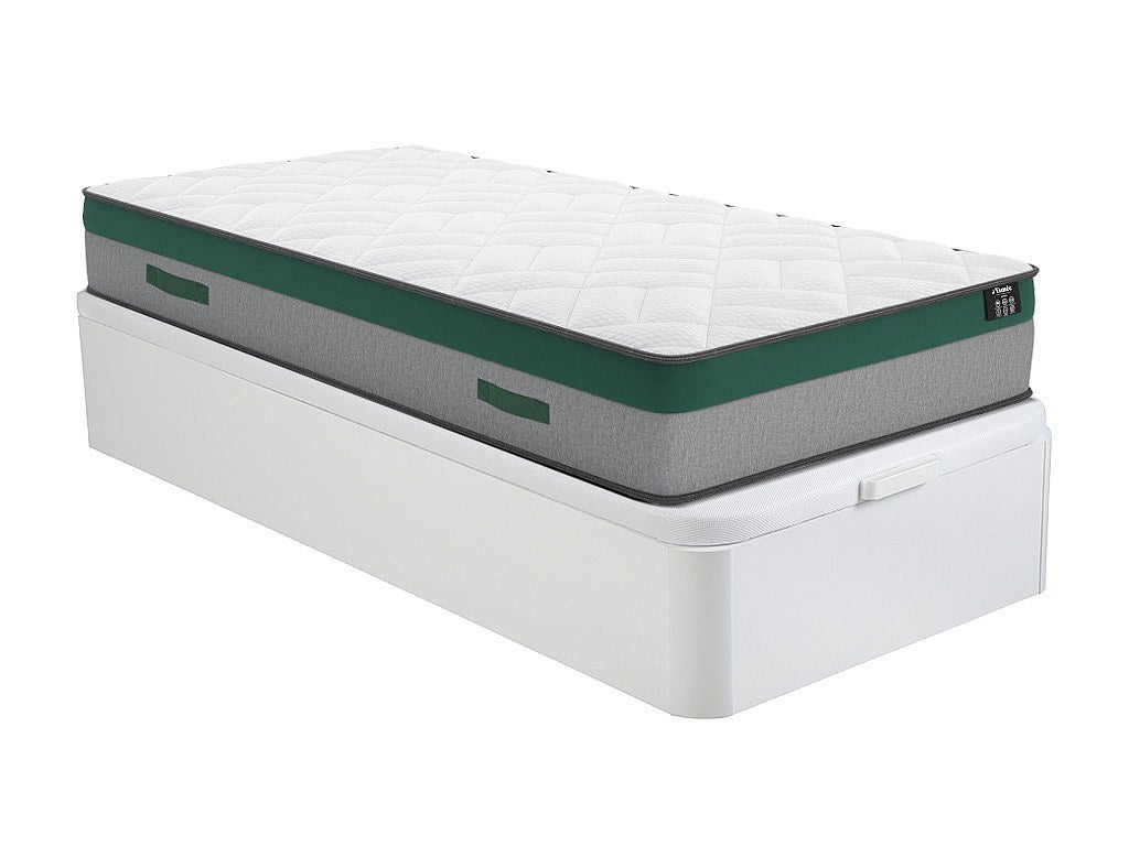 Zestaw 90 x 190 cm - stelaż ze skrzynią biały + materac ze sprężynami kieszeniowymi - PRESTIGE marki YSMÉE