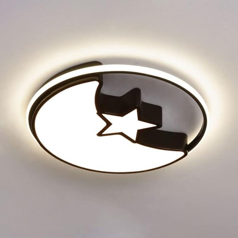 Wpuszczana lampa sufitowa LED, 54 W, trzy temperatury barwowe, regulowana jasność, z pilotem, wzór gwiazdy i księżyc, czarna, 50 cm.