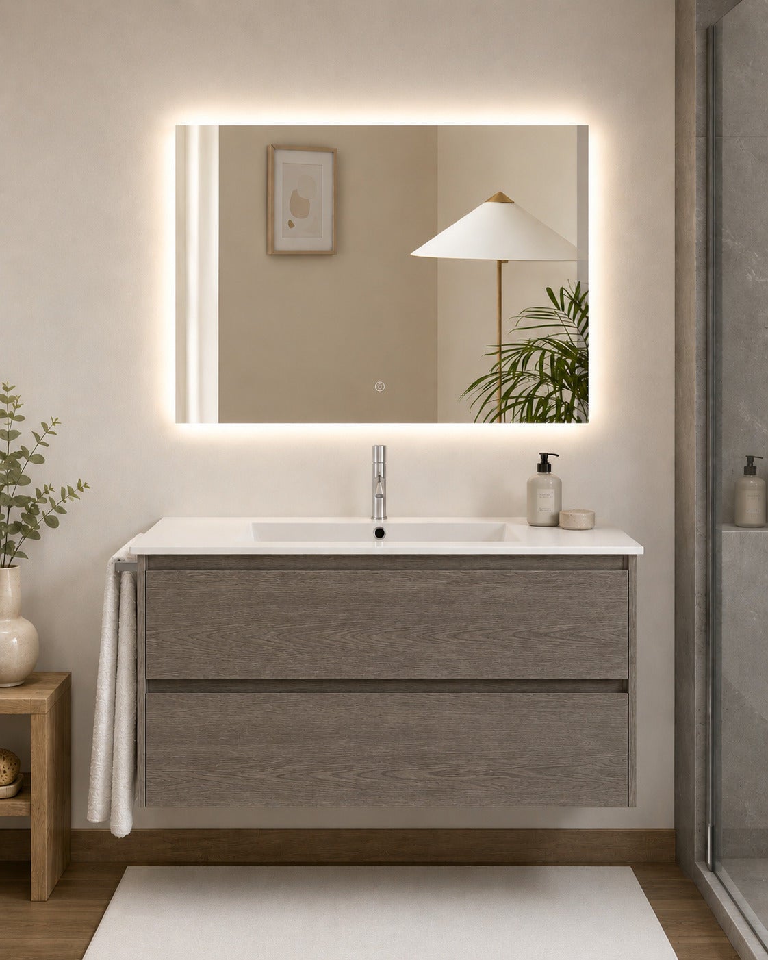 Szafka łazienkowa z umywalką ORIGENBATH IBIZA bez lustra 90x45 cm dąb smoky