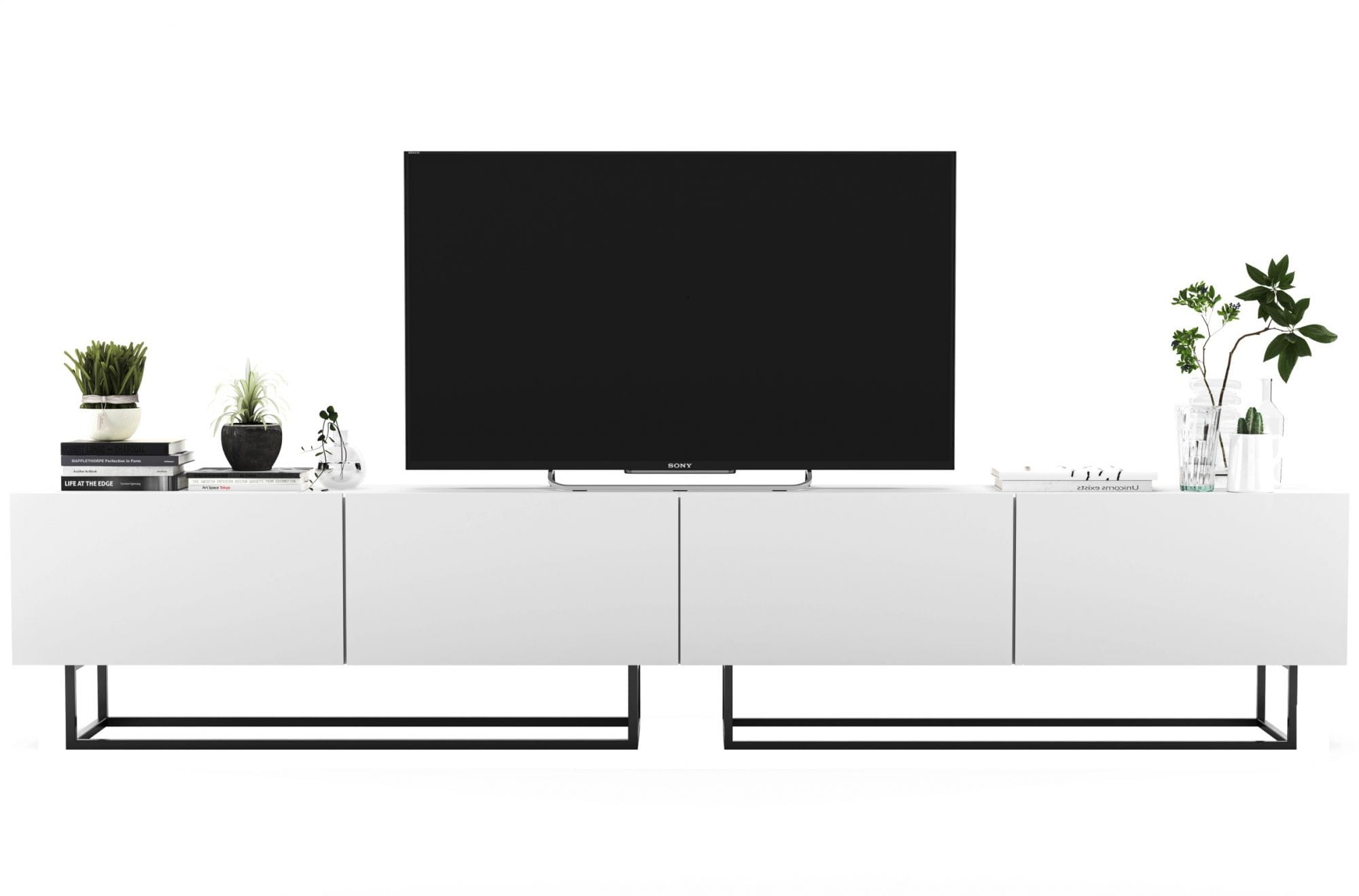 Szafka RTV, stojąca, loft, industrialna, SANO, 240x35x46 cm, biel, mat | TYLETEGOTU
