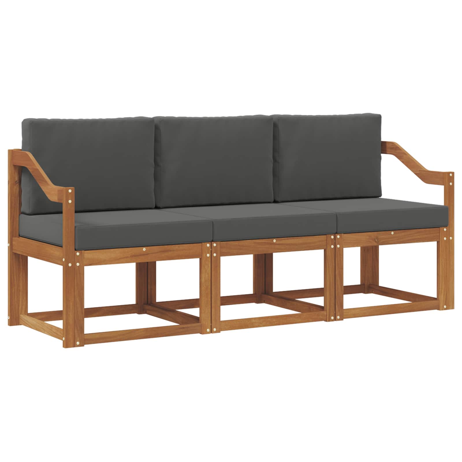 Sofa Ogrodowa Modułowa 3-Osobowa Drewniana z Antracytowymi Poduszkami
