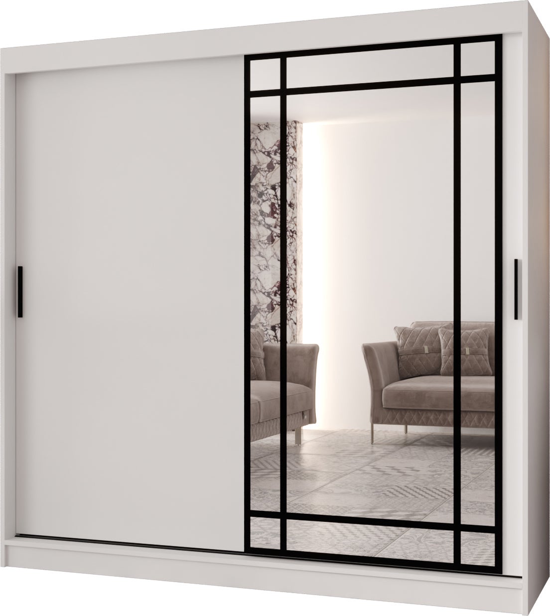 Szafa przesuwna z lustrem ALMERIA 200 x 62 x 200 biały + u. czarny