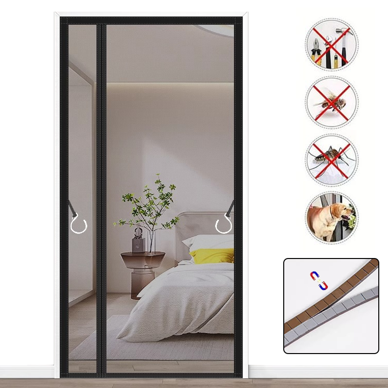 Magnetyczna moskitiera na drzwi, samoprzylepna kurtyna na drzwi przeciw owadom z pełnym paskiem magnetycznym, ochrona przed komarami, 90 cm x 200 cm