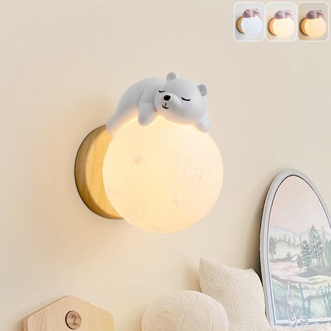 Lampa ścienna z żarówką, lampa księżycowa z kreskówkowym misiem, lampka nocna, oświetlenie dekoracyjne, 3 regulowane temperatury barwowe