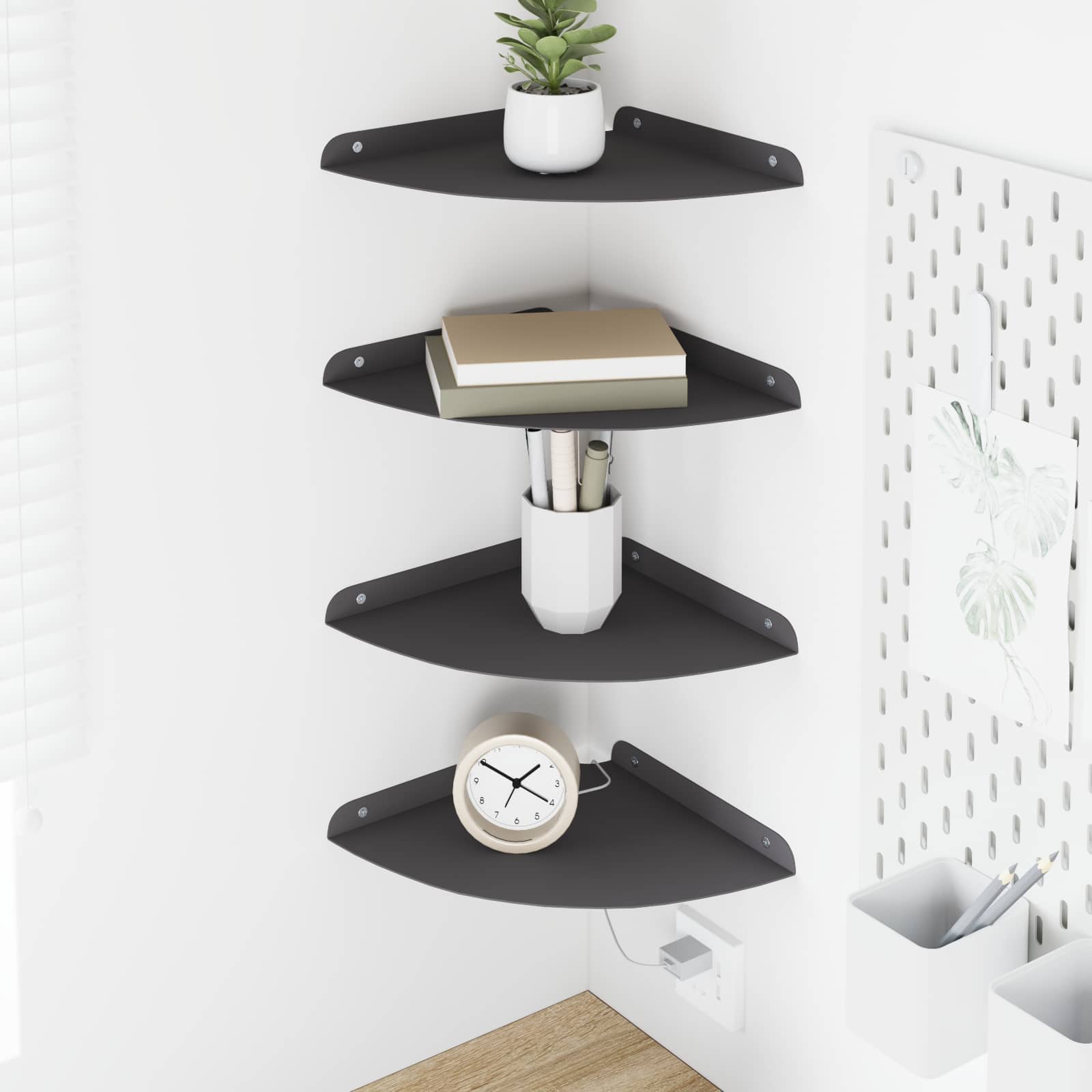 Półka wisząca z półką 4 pcs Czarny 24 x 24 x 2 cm vidaXL