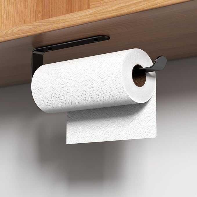 Uchwyt ścienny na ręczniki papierowe do kuchni/jadalni, samoprzylepny uchwyt aluminiowy, nie wymaga wiercenia, odpowiedni do łazienki (czarny)