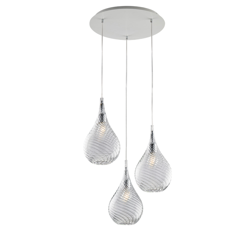 Sospensione in ferro con vetri trasparente pyrex 3 luci H.41 - MAX 141 - Ø50