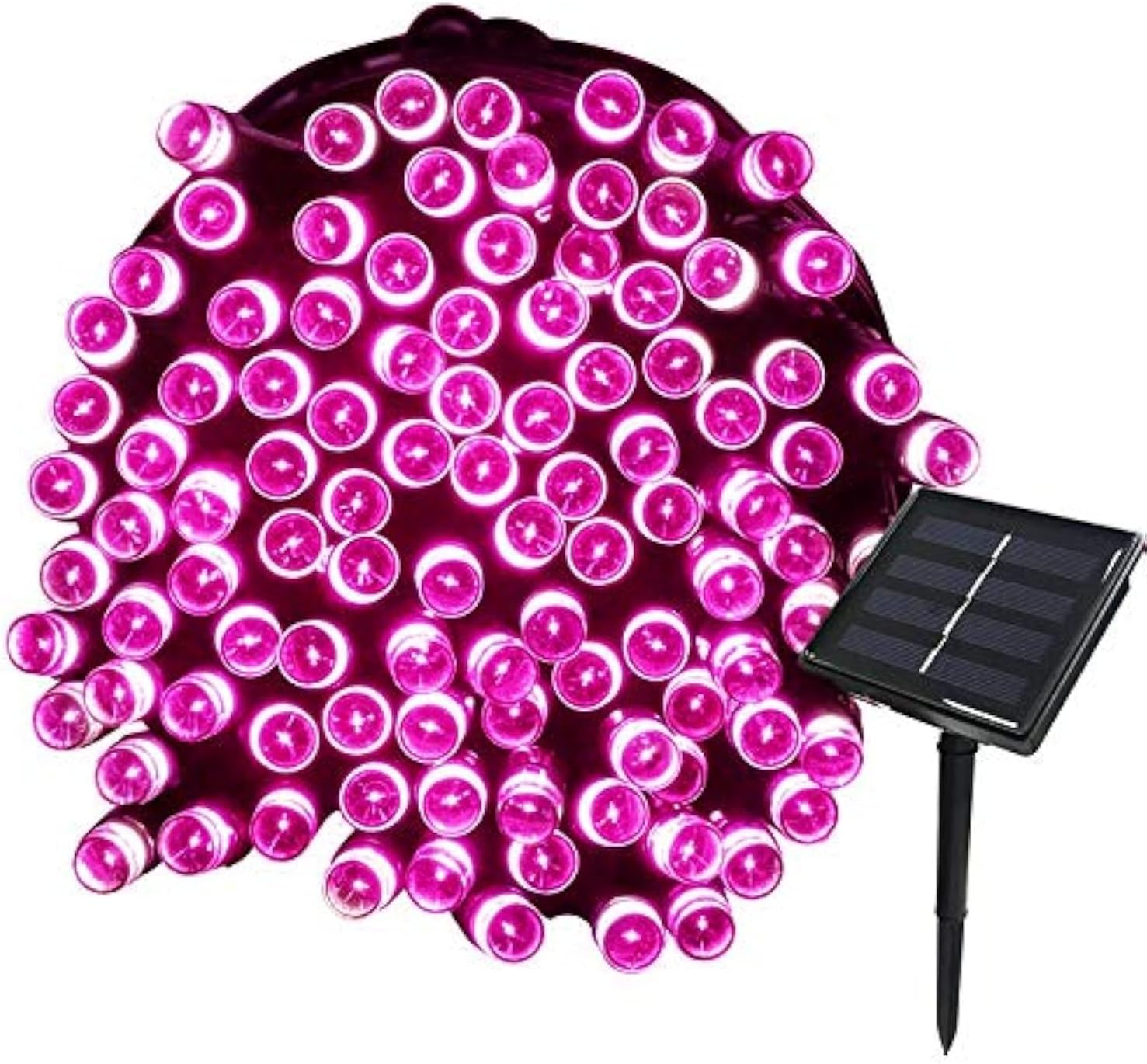 12M lampek choinkowych zasilanych energią słoneczną, 100 diod LED, 8 trybów, wodoodporne, idealne do ogrodu, na wesele, urodziny, różowe