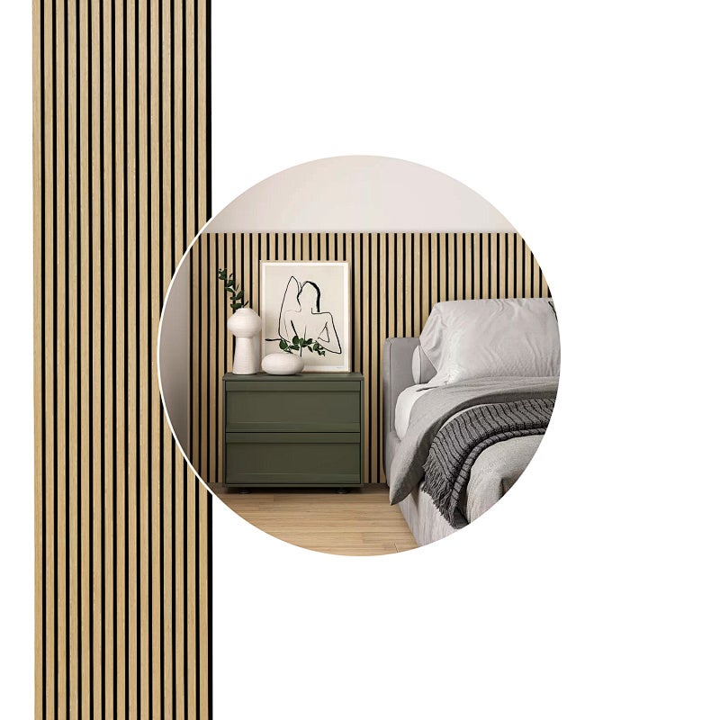 Zestaw 4 paneli akustycznych Dąb 120x60 cm, lamele ścienne MDF na czarnym filcu