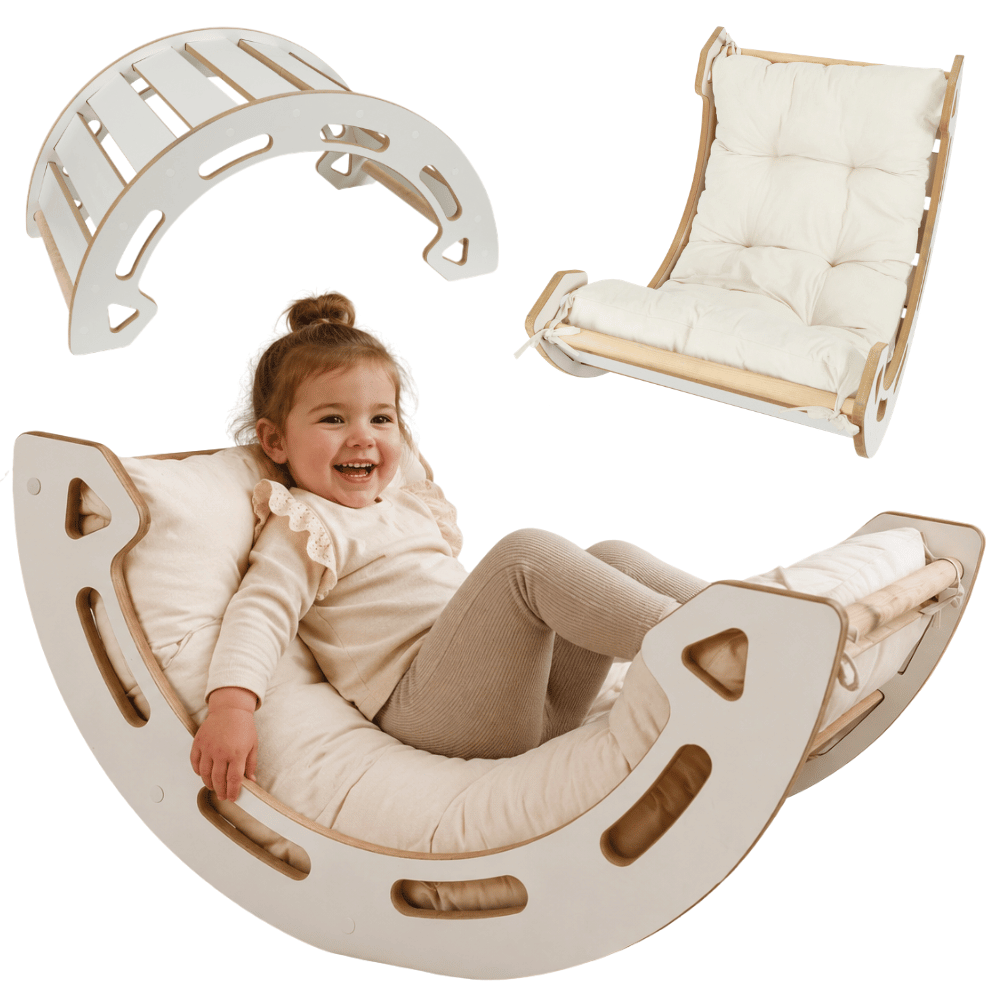 Bujak dla dzieci z poduchą bujaczek mały 81 cm VERK.design montessori biały