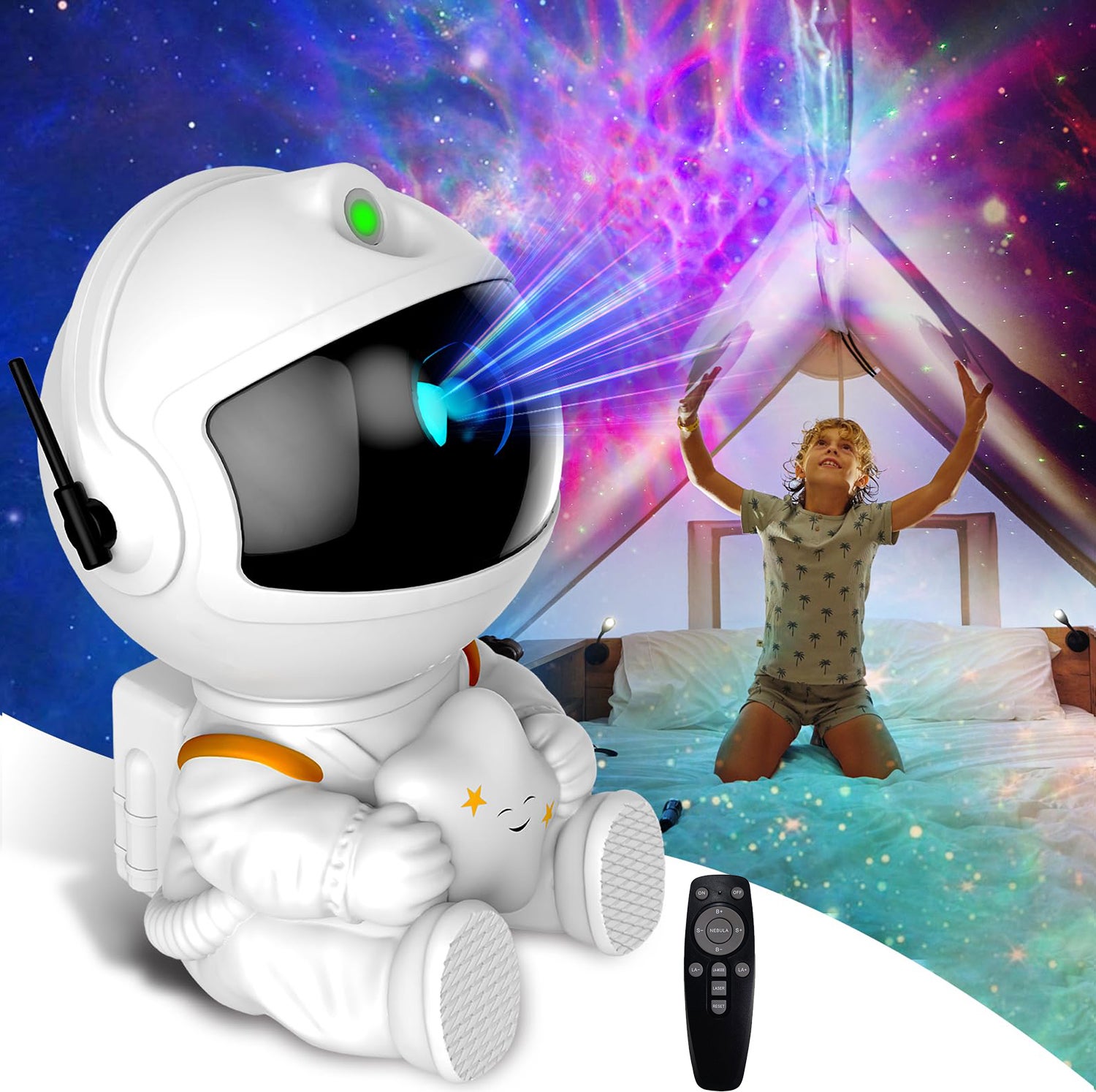 Projektor galaktyki mgławicy astronauty, lampka nocna, projektor gwiazd, światło galaktyki z pilotem, prezenty świąteczne