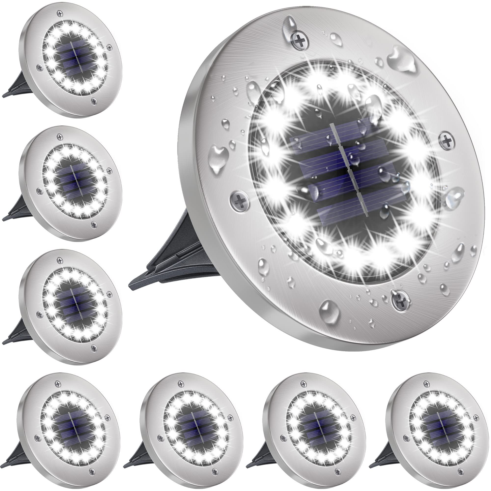 Słoneczne lampy naziemne z 16 diodami LED, wodoodporne światło słoneczne, słoneczne oświetlenie krajobrazowe do ogrodu, tarasu, trawnika, białe światł