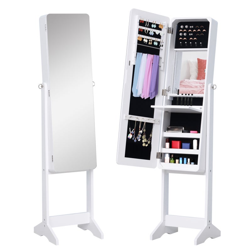 Szafka na biżuterię z lustrem LED Armoire organizer do przechowywania biżuterii z Stojak do Naszyjniki Bransoletki Pierścionki Kolczyki Angle Regulow