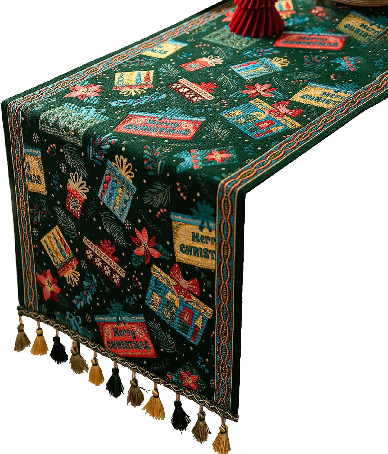 Luksusowe, kolorowe obrusy w stylu vintage, żakardowe obrusy haftowane z frędzlami, eleganckie obrusy dekoracyjne. 35*260cm