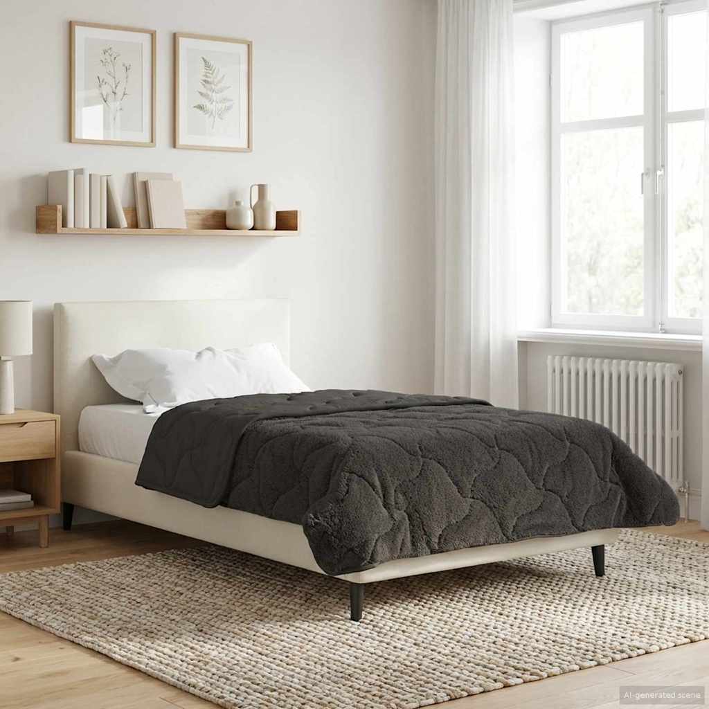 Letni Kołdra Antracyt 135 x 200 cm Mikrofibra i Fleece Teddy vidaXL