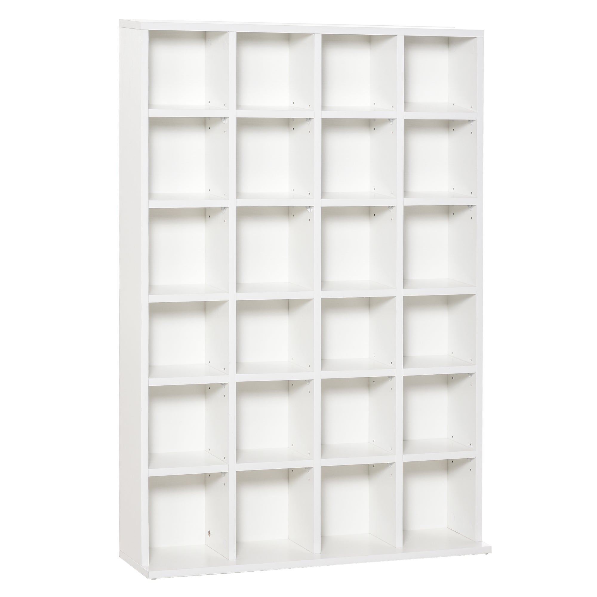 Mobilny stojak na płyty CD z 24 półkami i regulacją wysokości, płyta wiórowa, 130,5 x 89 x 20 cm, kolor biały
