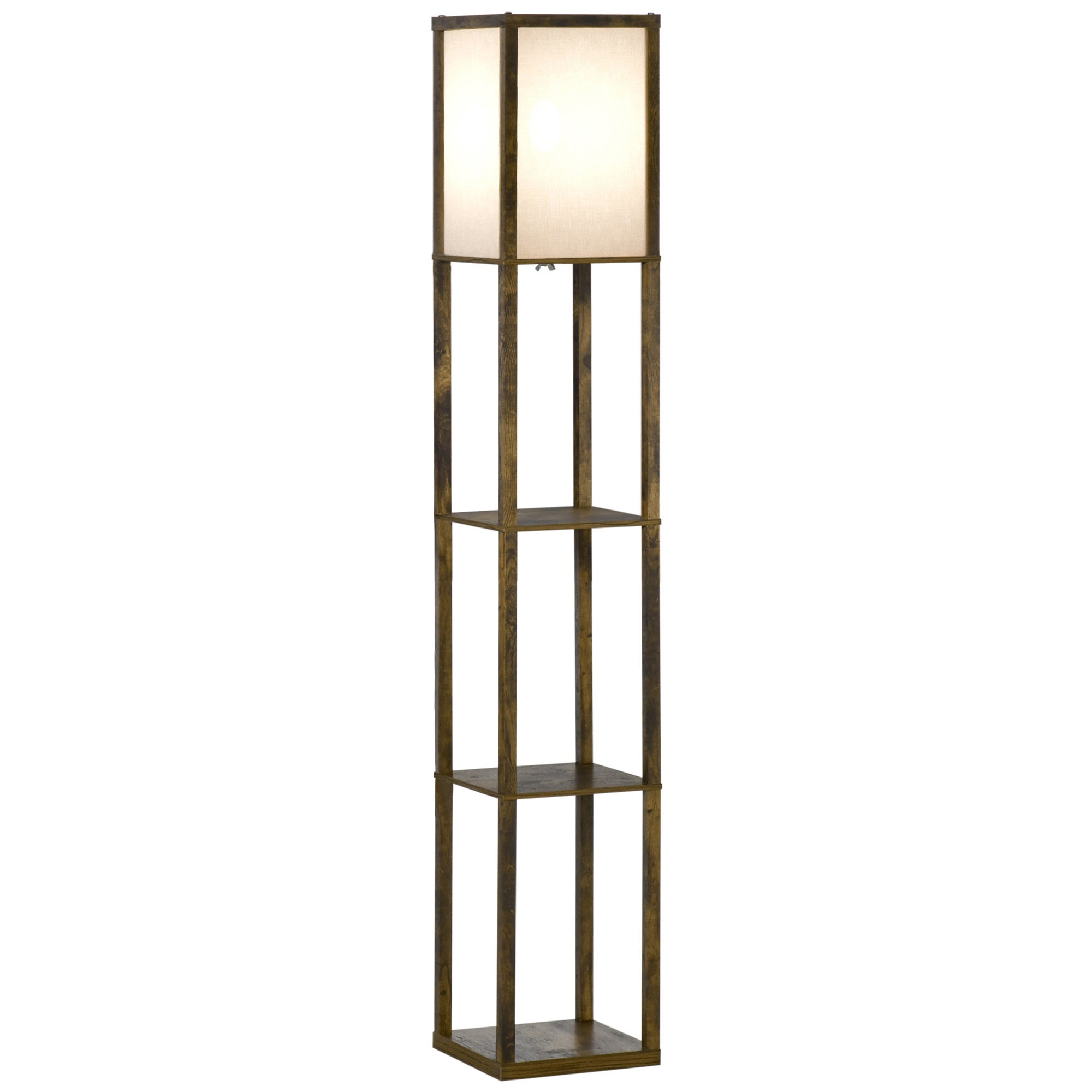 Lampa podłogowa z półką, 26 dł. x 26 szer. x 160 wys. cm, 3 półki, 4 poziomy, płyta MDF, kolor biały i brązowy