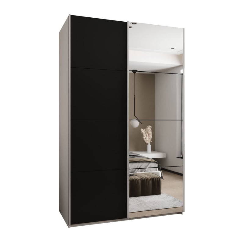Szafa przesuwna wysoka Lux 3 160 x 64 x 245,5 cm biały + czarny + u. srebrny - Abiks Meble