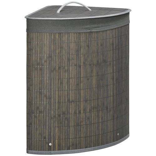 Kosz na pranie kwadratowy z bambusa 55L z pokrywką i wyjmowanym workiem 38 x 38 x 57 cm Szary