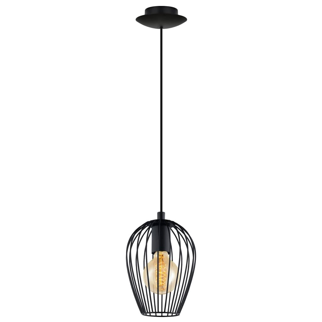 Eglo Lampada a sospensione Newtown, lampada a sospensione a uno punto luce vintage, lampada a sospensione retrò in acciaio, nero, E27, diametro 16 cm
