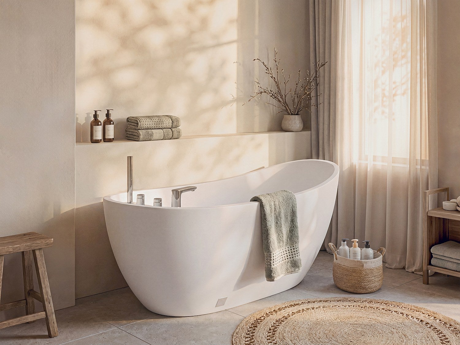 Wanna wolnostojąca NATALIA – 1-osobowa – 220 l – 150 × 75 × 70 cm (dł. × szer. × wys.) – kolor biały