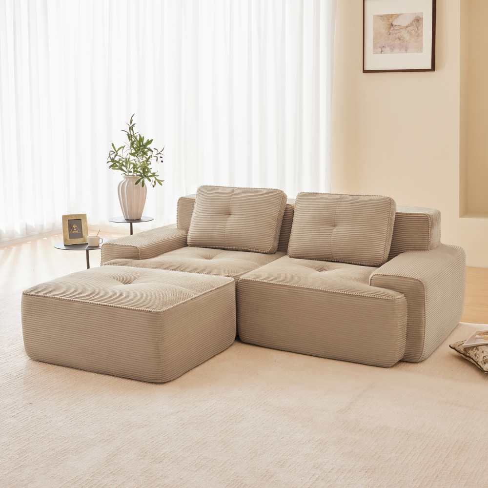 Modułowa sofa bez kości do salonu – nowoczesna sofa w kształcie litery L z pufem, rozkładana sofa dwuosobowa z komfortem chmur i głębokim podparciem