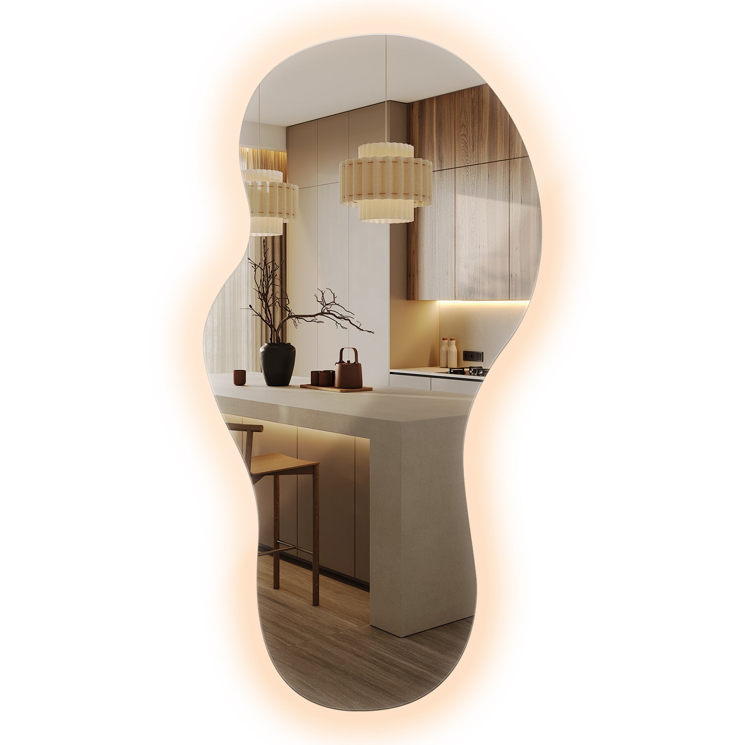 Nowoczesne lustro LED organiczne 3000K - minimalistyczny styl, naturalny kształt, ciepłe światło do łazienki 40x80 - Tulup