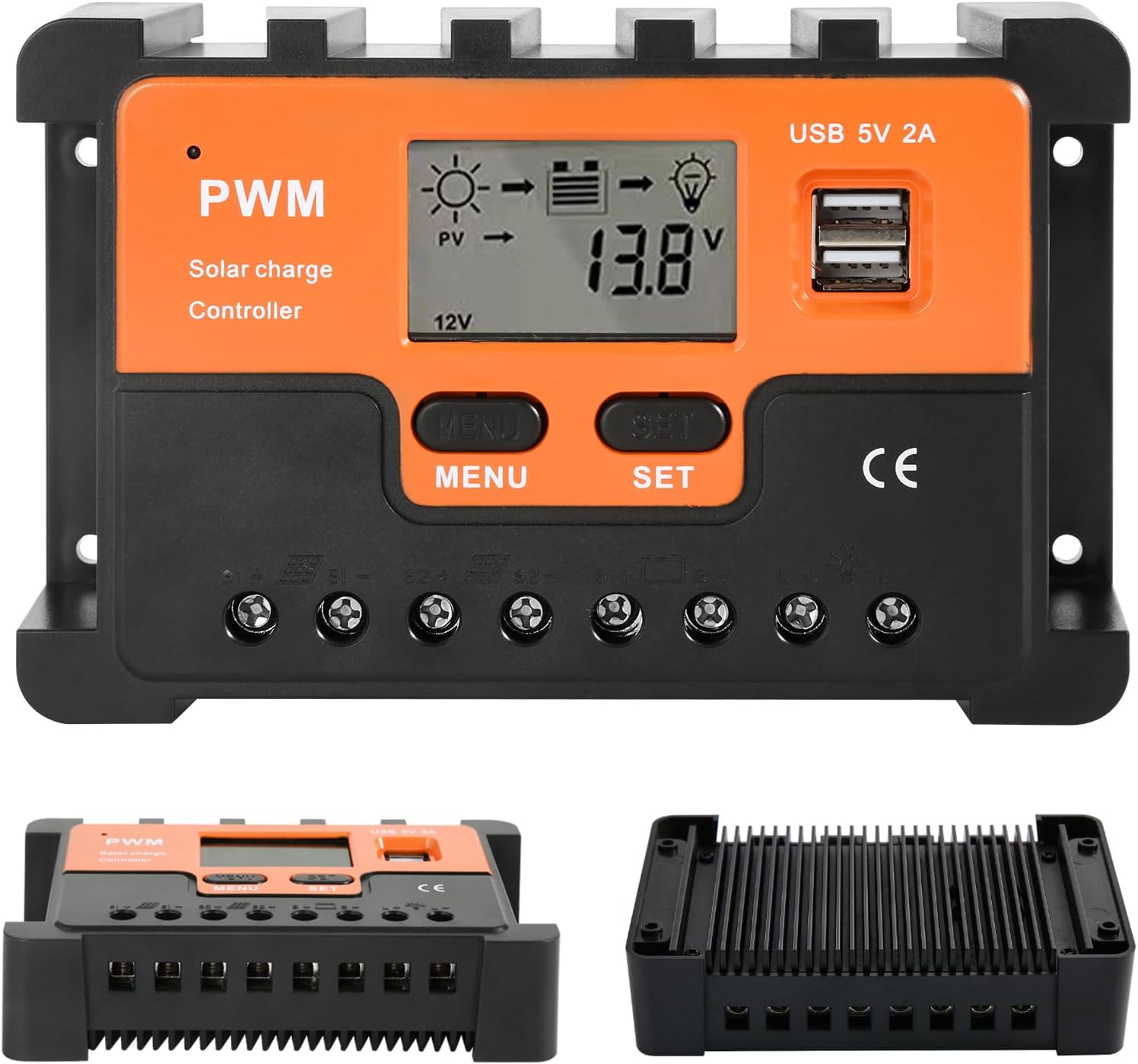 Kontroler ładowania solarnego 30 A, 12 V/24 V, PWM, regulator ładowania solarnego, kontroler panelu solarnego, podwójne wyjście USB