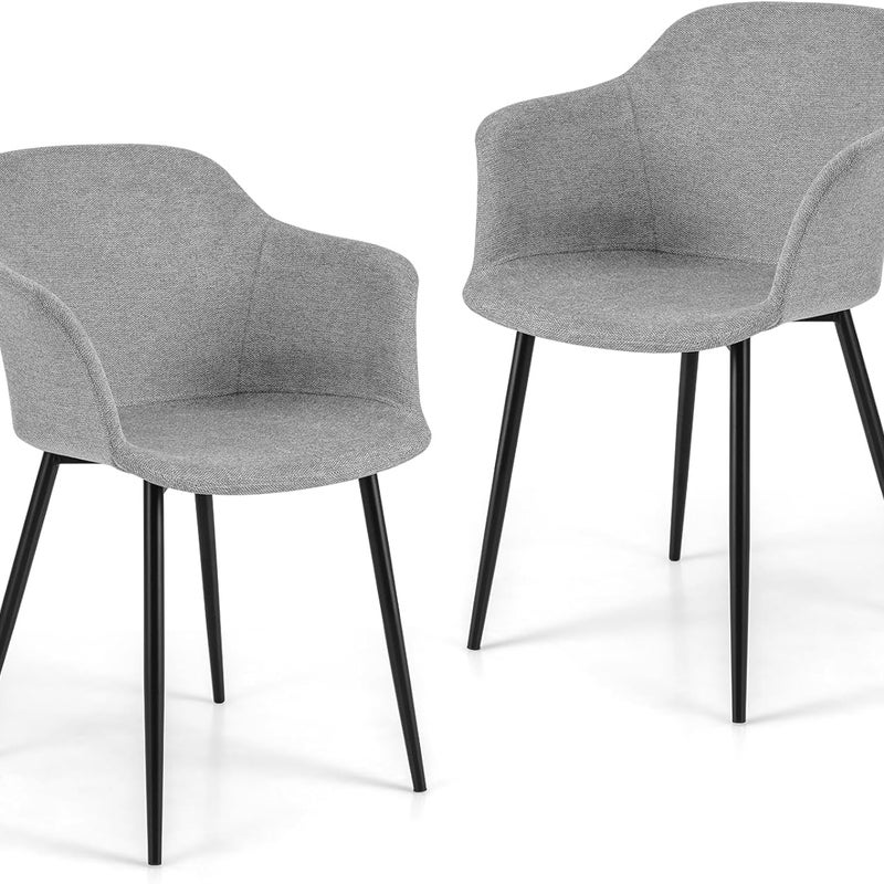 Krzesła do jadalni, zestaw 2 sztuk, krzesła kuchenne z ergonomicznym oparciem i szerokim podłokietnikami, tapicerowane krzesło do salonu (jasnoszare)