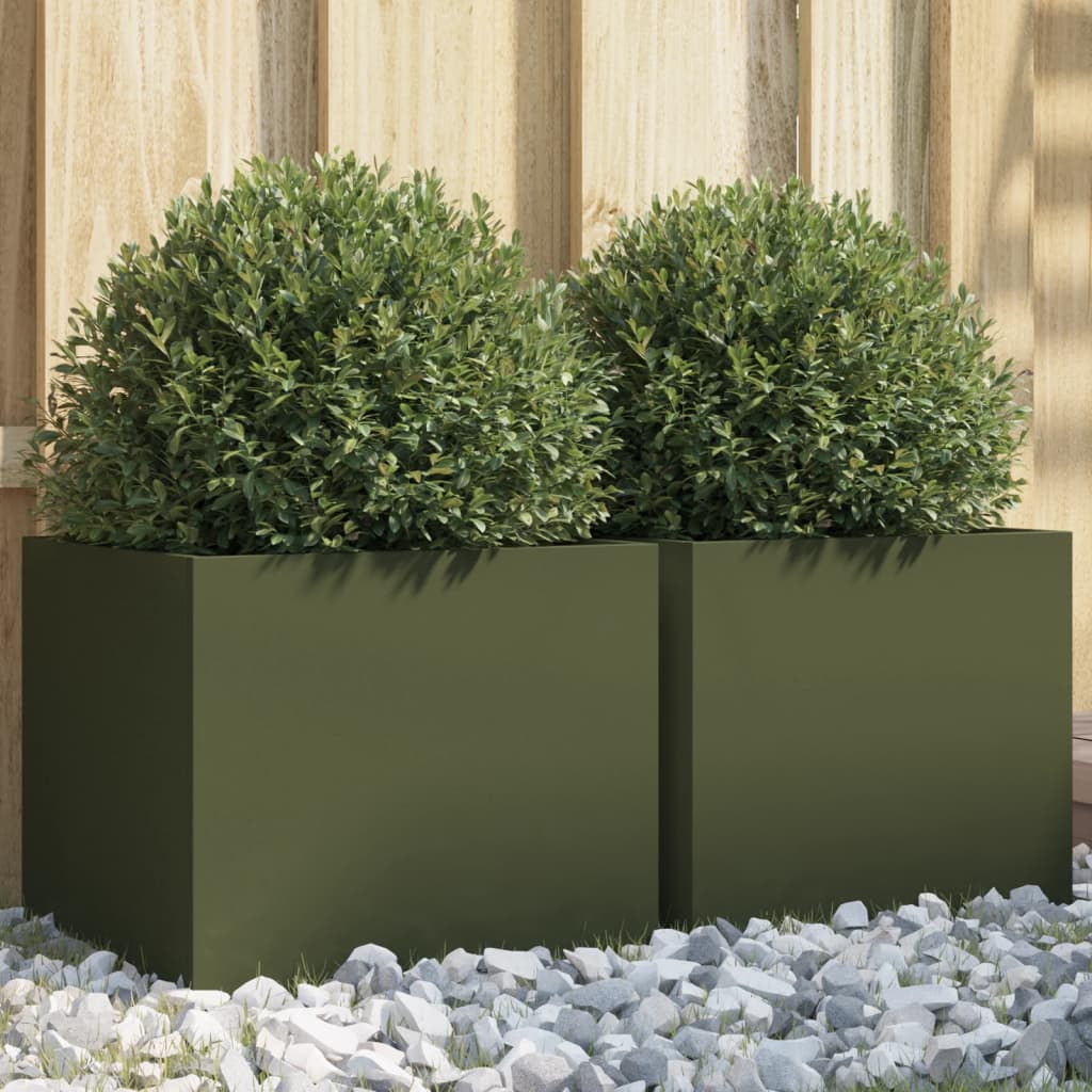 Donice, 2 szt., oliwkowa, 32x30x29 cm, stal vidaXL