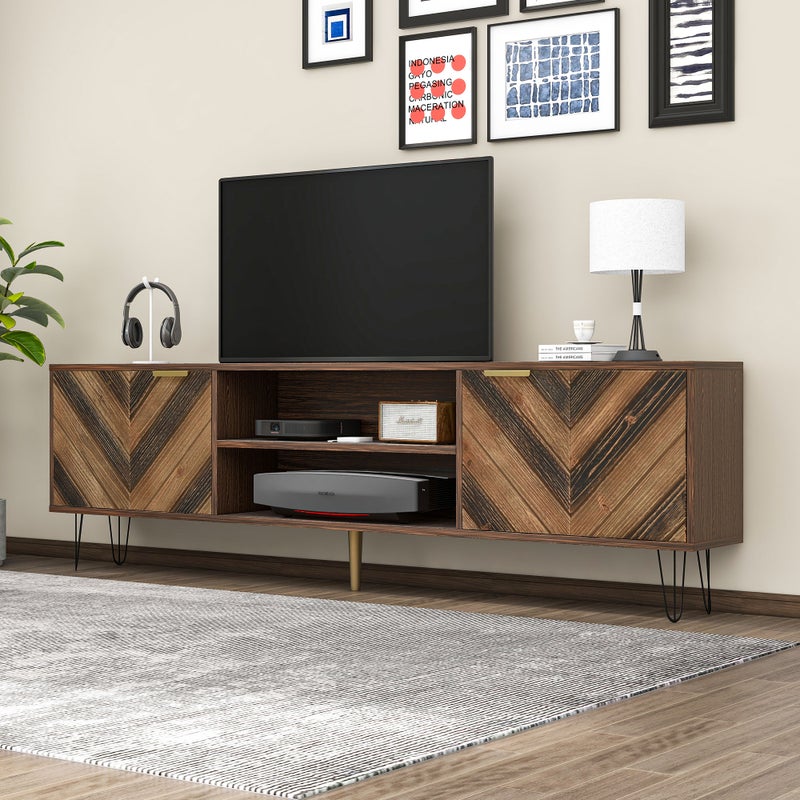 TV-Schrank z dwiema drzwiami - masywne furnierowane drzwi, złote uchwyty, stopy żelazne, 155x38x48 cm