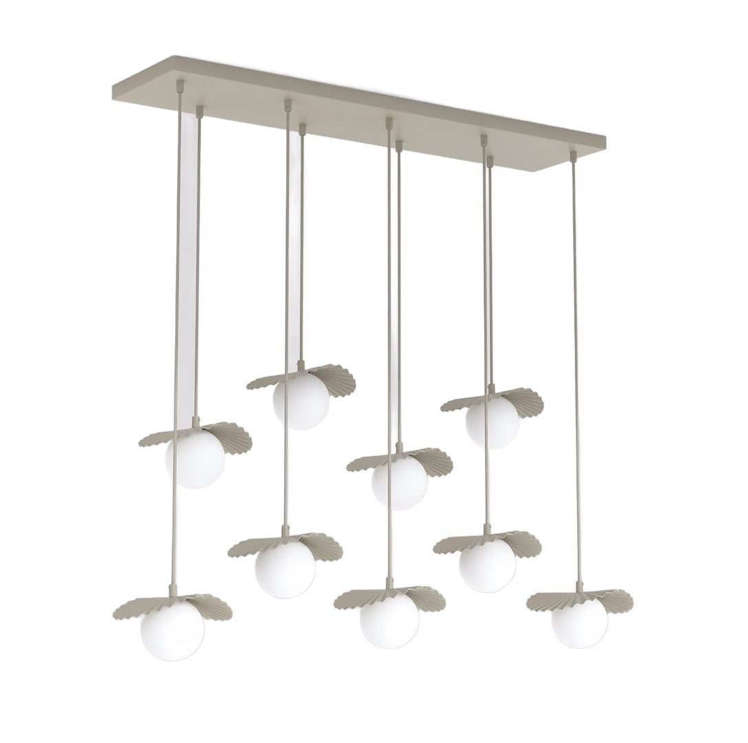 Lampa wisząca dekoracyjna beżowo-biała listwa szklane kule z karbowanymi kloszami 9xG9 8W FLORA Emibig