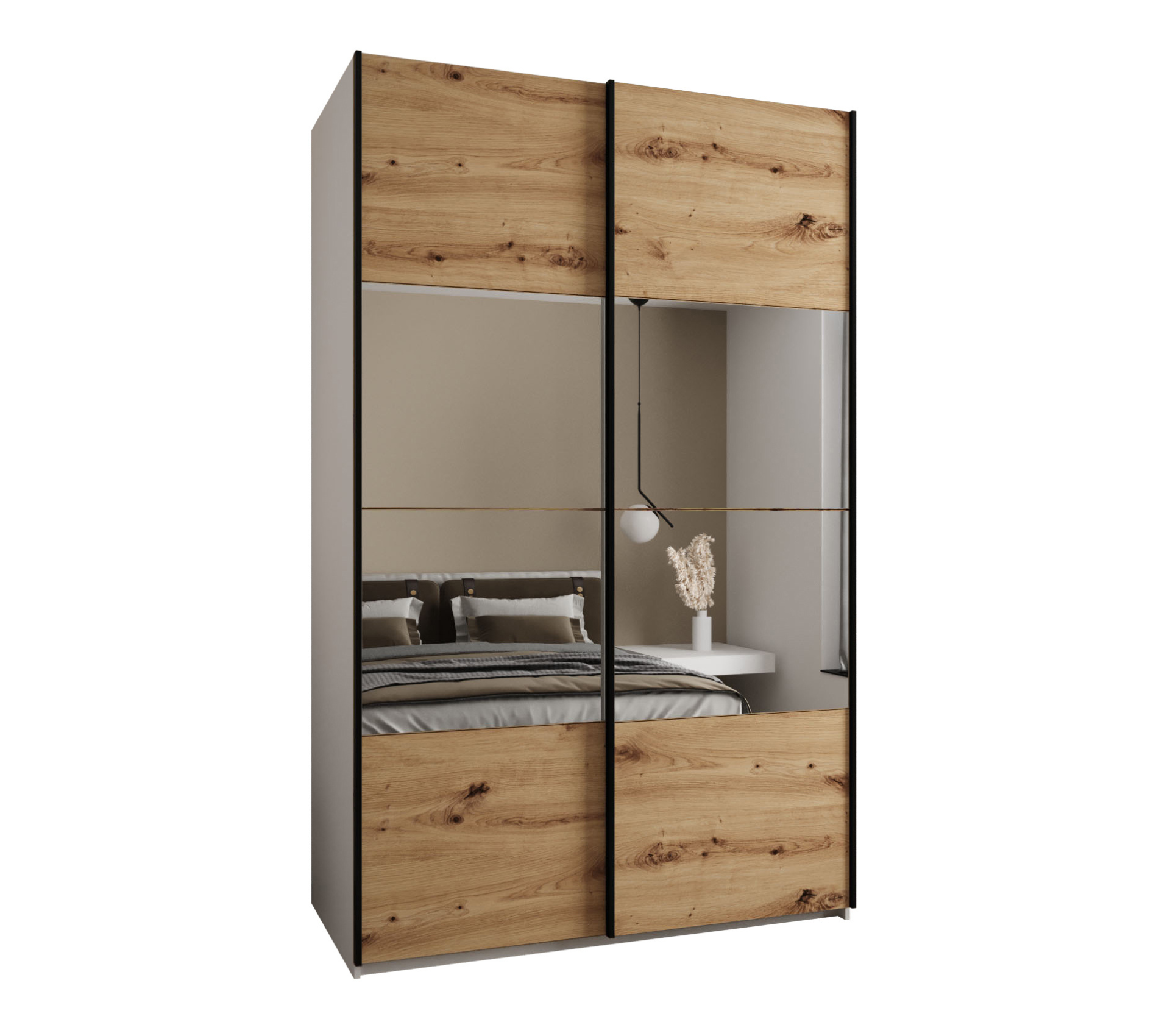Szafa przesuwna wysoka Lux 4 160 x 64 x 245,5 cm biały + artisan + u. czarny - Abiks Meble
