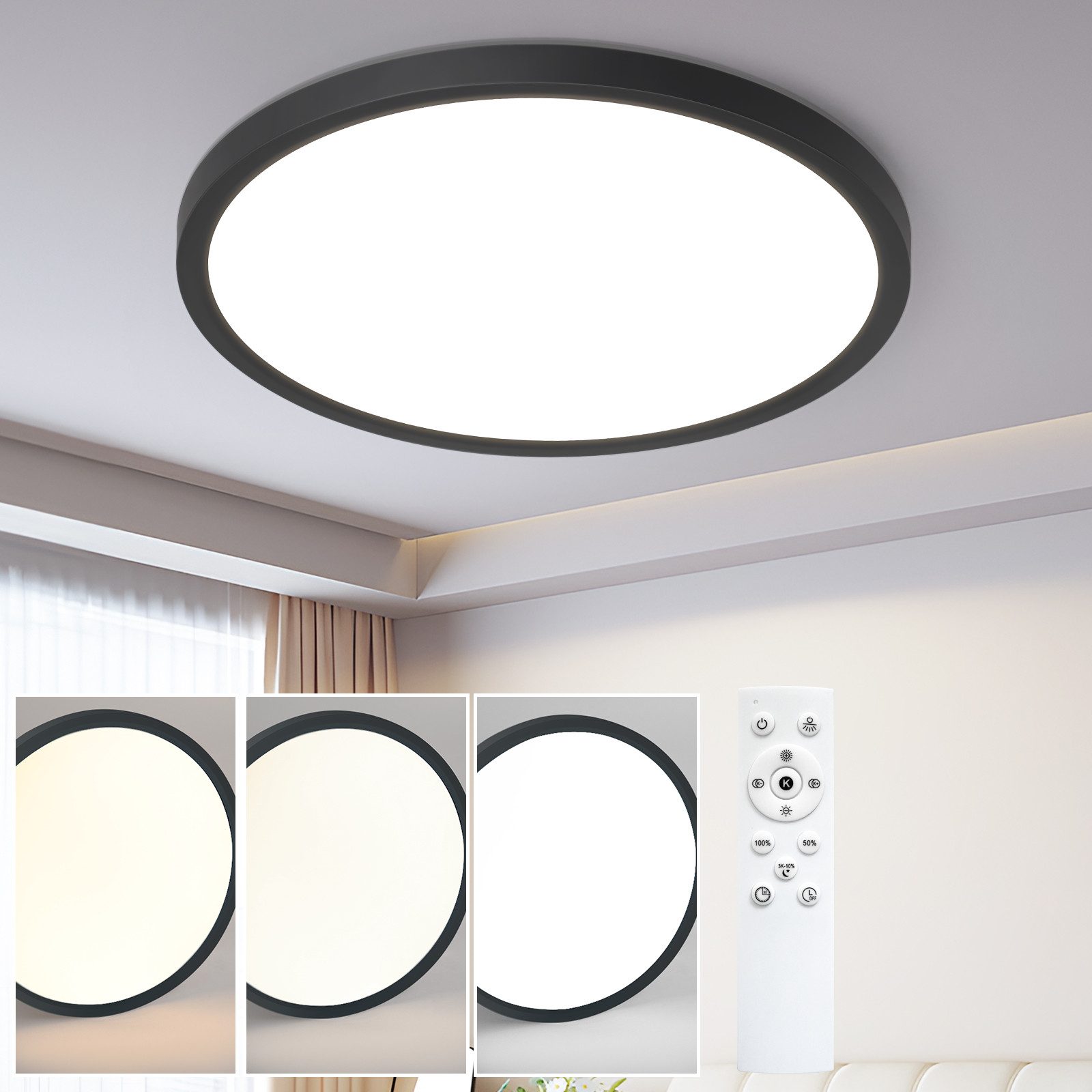 NETTLIFE LED Lampa sufitowa do łazienki płaska 30CM 24W Okrągła biała Oświetlenie sufitowe do kuchni