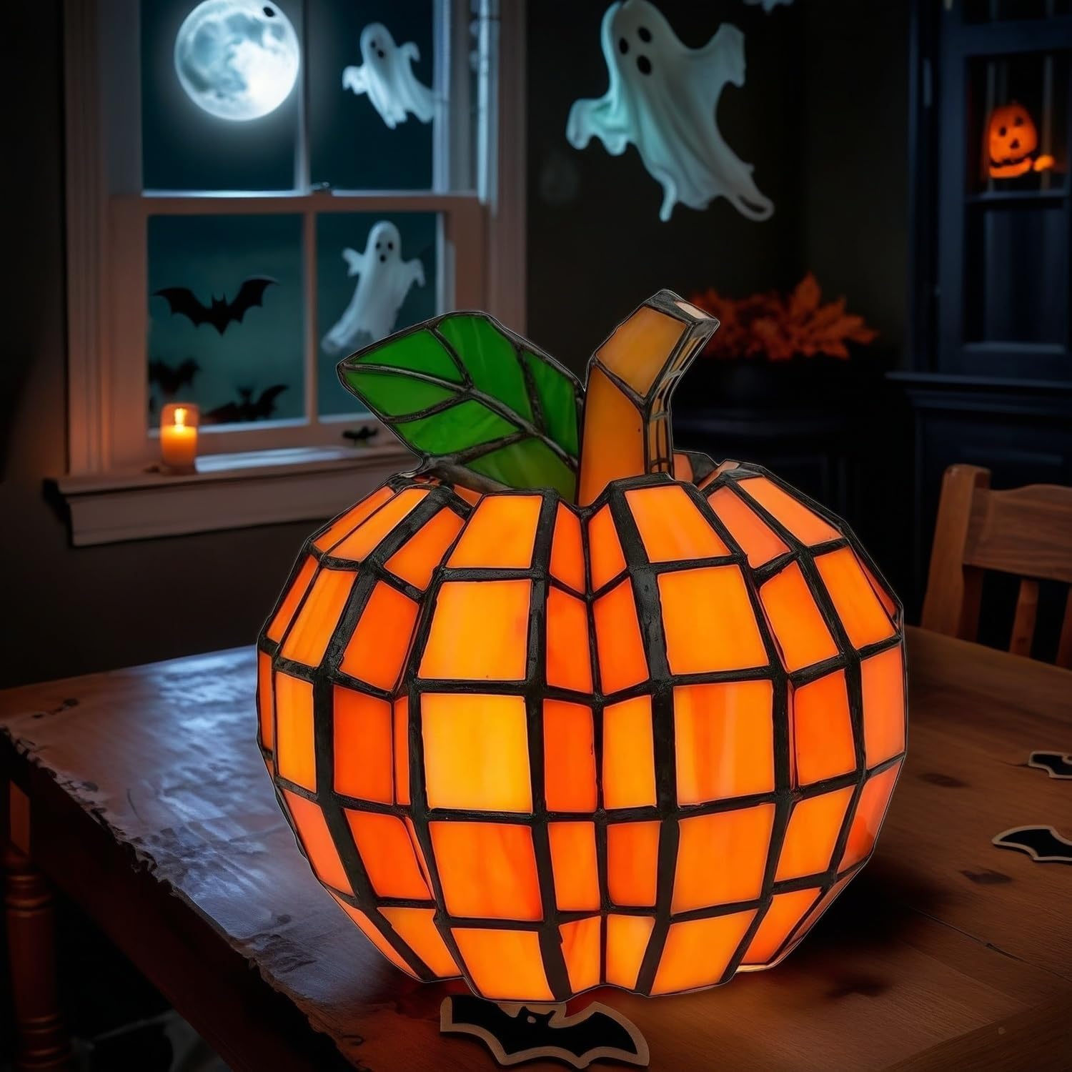 Lampion z dyni, lampa stołowa z dyni na Halloween, dekoracje na Halloween i jesienna aranżacja domu
