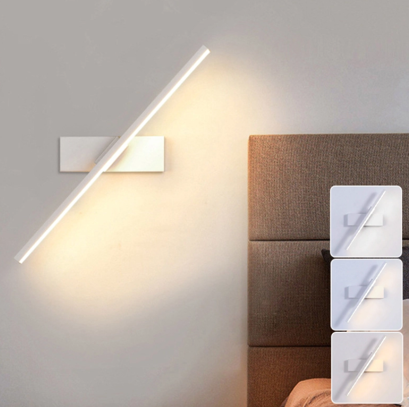 Kinkiet LED 30 cm, kinkiet łazienkowy, kinkiet do salonu, lampka nocna z regulowanym kątem, światło trójkolorowe, biały