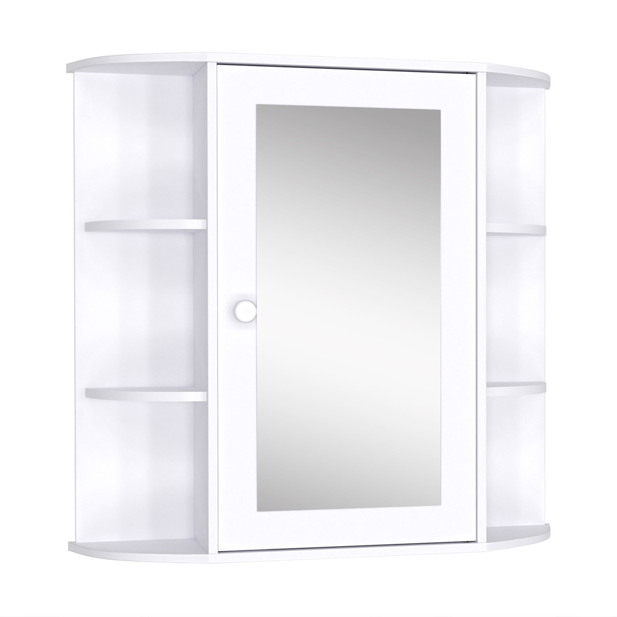 Szafka łazienkowa z lustrem, wisząca szafka WC, 2 wbudowane półki, 6 półek bocznych, wymiary: 66x17x63 cm, kolor biały.