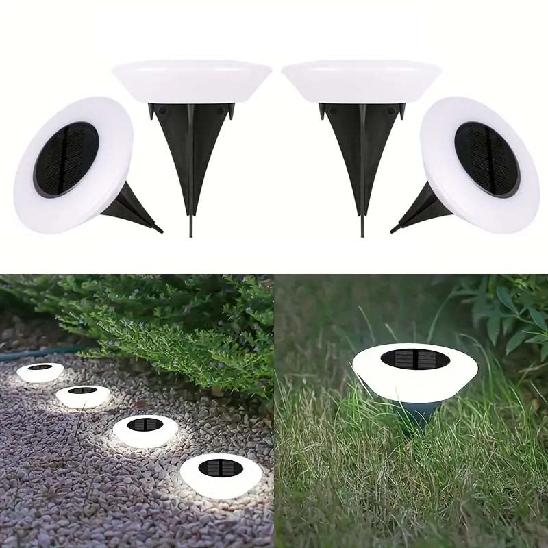 Zestaw 4 wodoodpornych, białych lamp solarnych LED do użytku zewnętrznego, oświetlenie trawnika, ogrodu, tarasu, ścieżki, szybki montaż w ziemi
