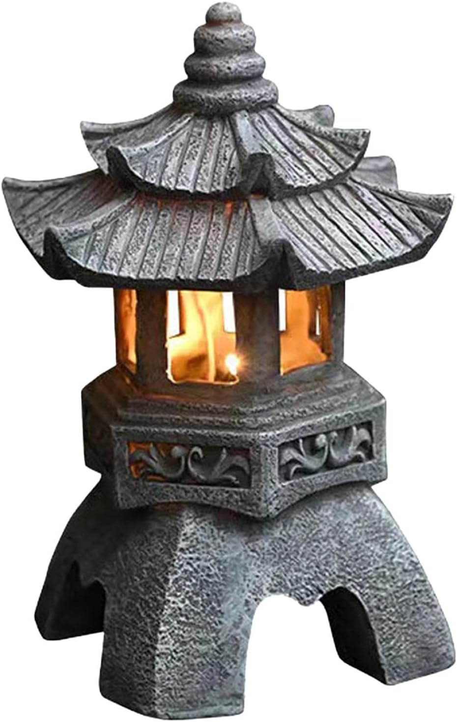 Dekoracja ogrodowa, figura ogrodowa pagoda, styl japoński, żywica odporna na promieniowanie UV, latarnia solarna, szara