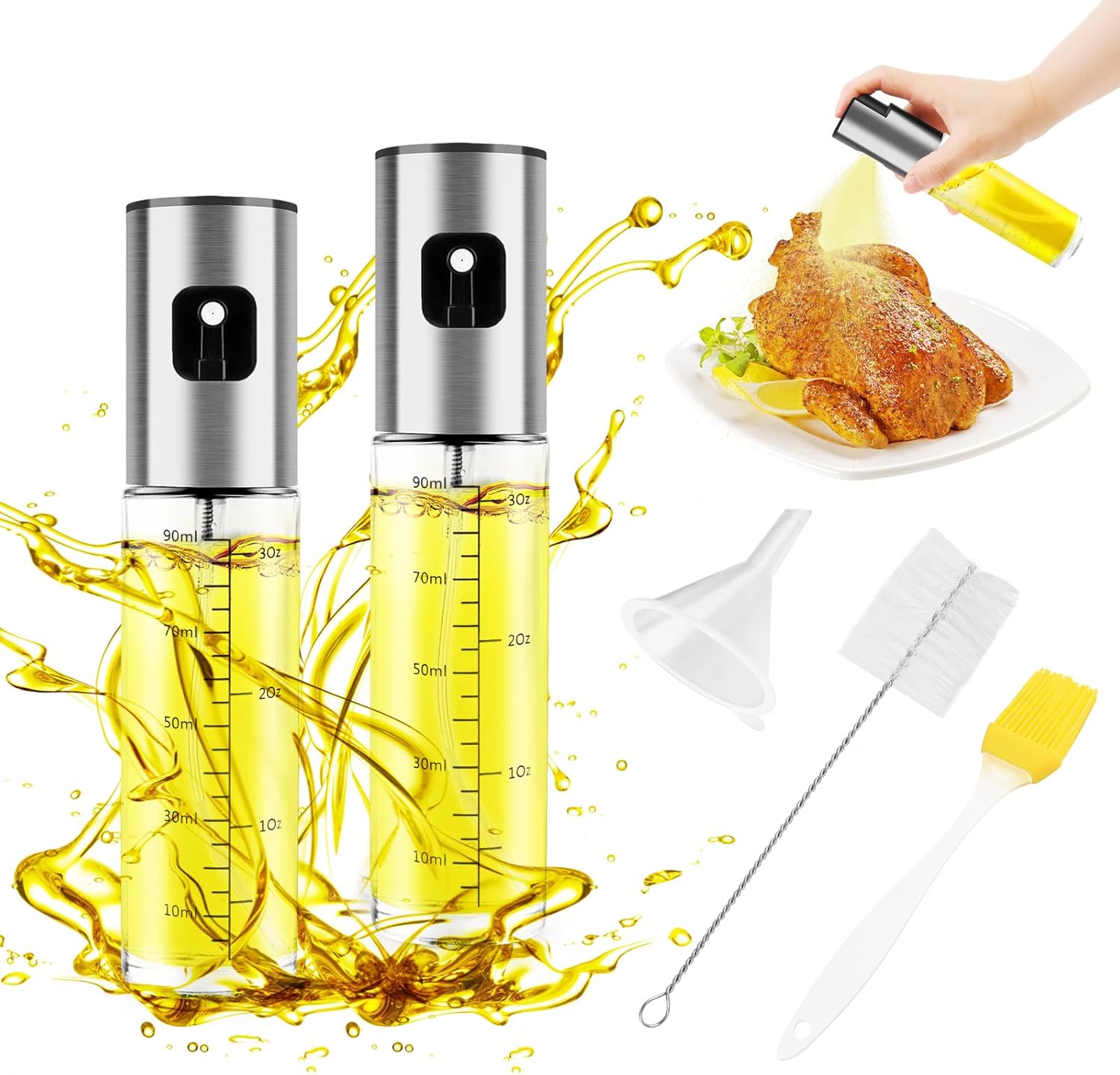 2 Sztuki 100ml Spryskiwacz do oleju kuchennego - Premium Spryskiwacz do kuchni i frytkownicy do grillowania, sałatek, pieczenia.